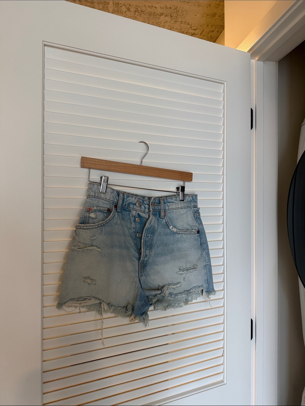 Zara Light Blue Distressed Denim Jean Shorts
